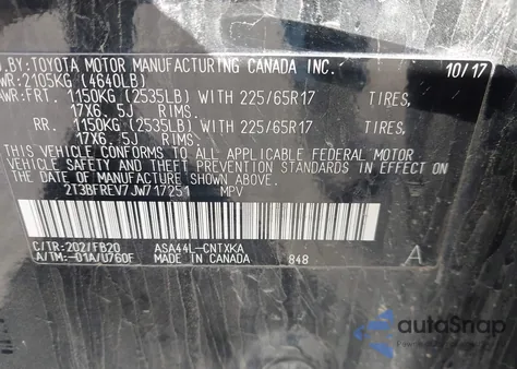 2018 Toyota Rav4 Le z USA, uszkodzony, nr VIN 2T3BFREV7JW717251